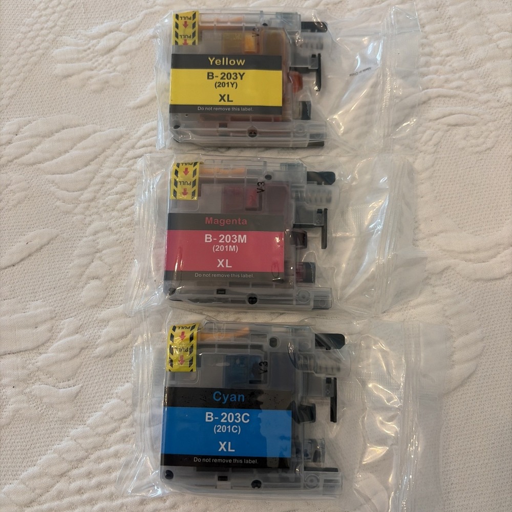 Replacement Ink Cartridges For Brother B-203 XL Lot Of 3 Magenta Yellow Cyan